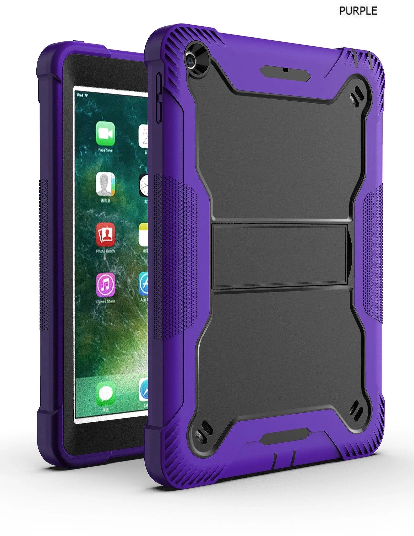 Apple iPad 5, 6, Air 2 (9.7 inch) Purple Shockproof Rugged Case with Kickstand