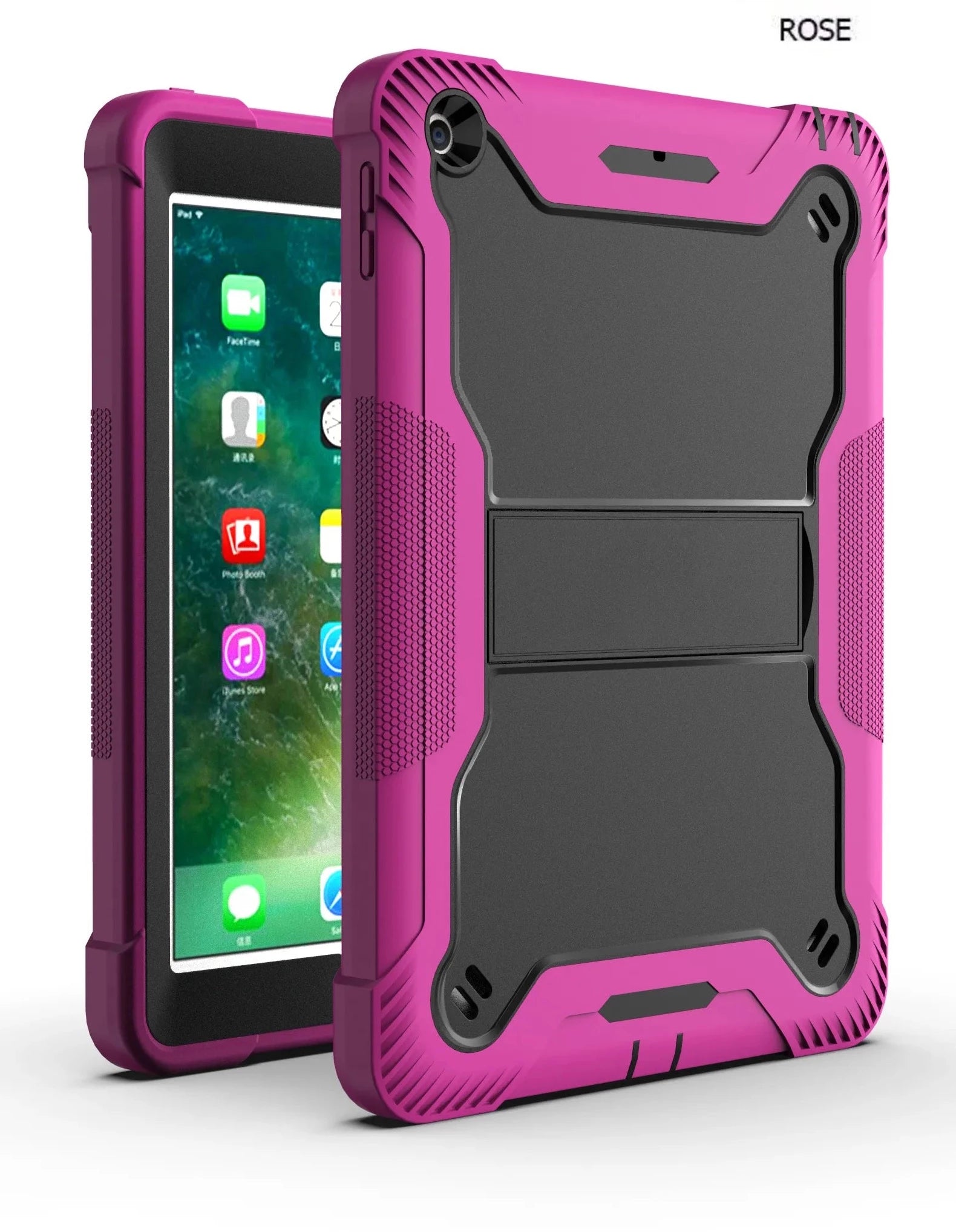 Apple iPad 7, 8, 9 (10.2 inch) Hot Pink Shockproof Rugged Case with Kickstand