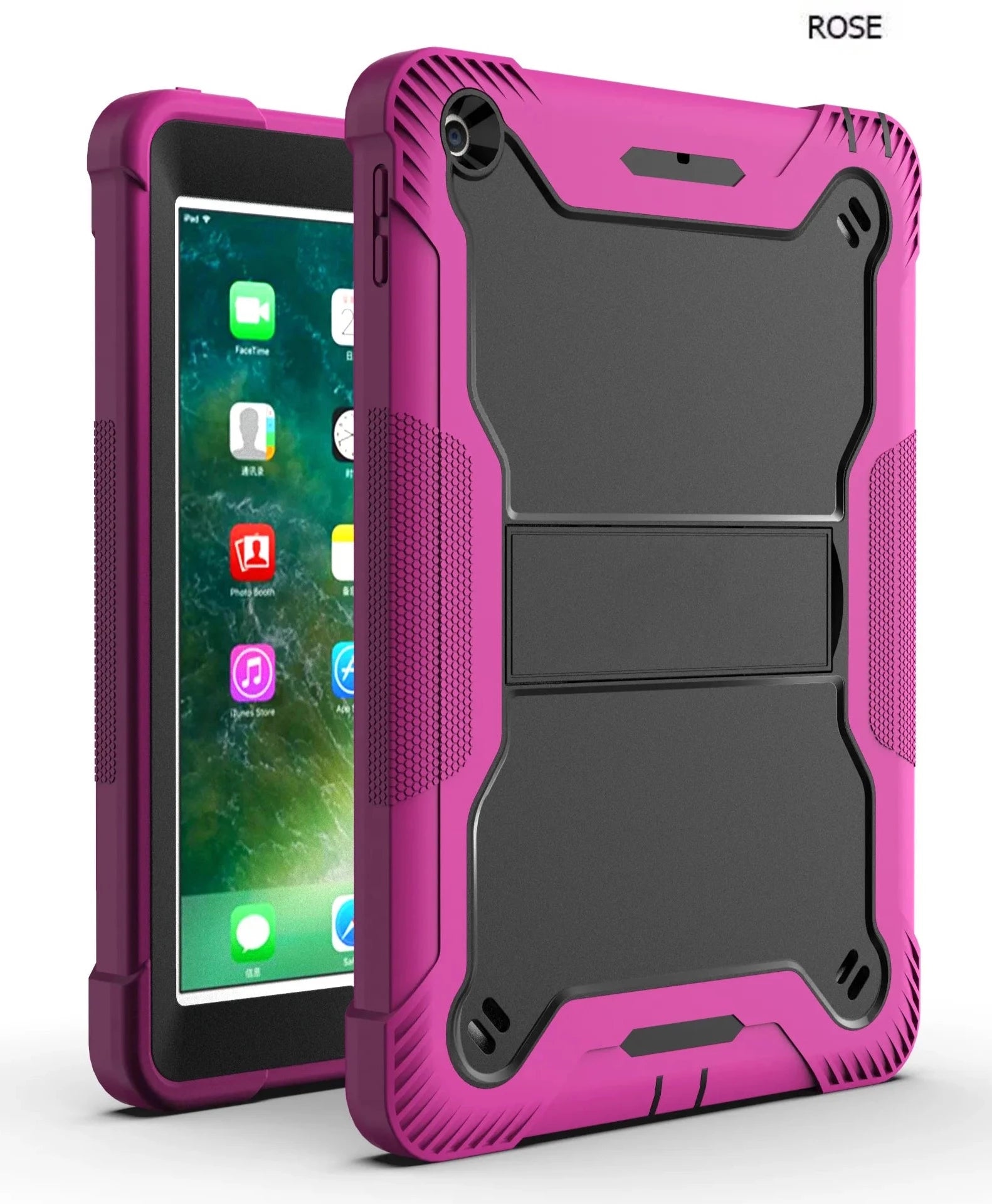 Apple iPad 5, 6, Air 2 (9.7 inch) Hot Pink Shockproof Rugged Case with Kickstand