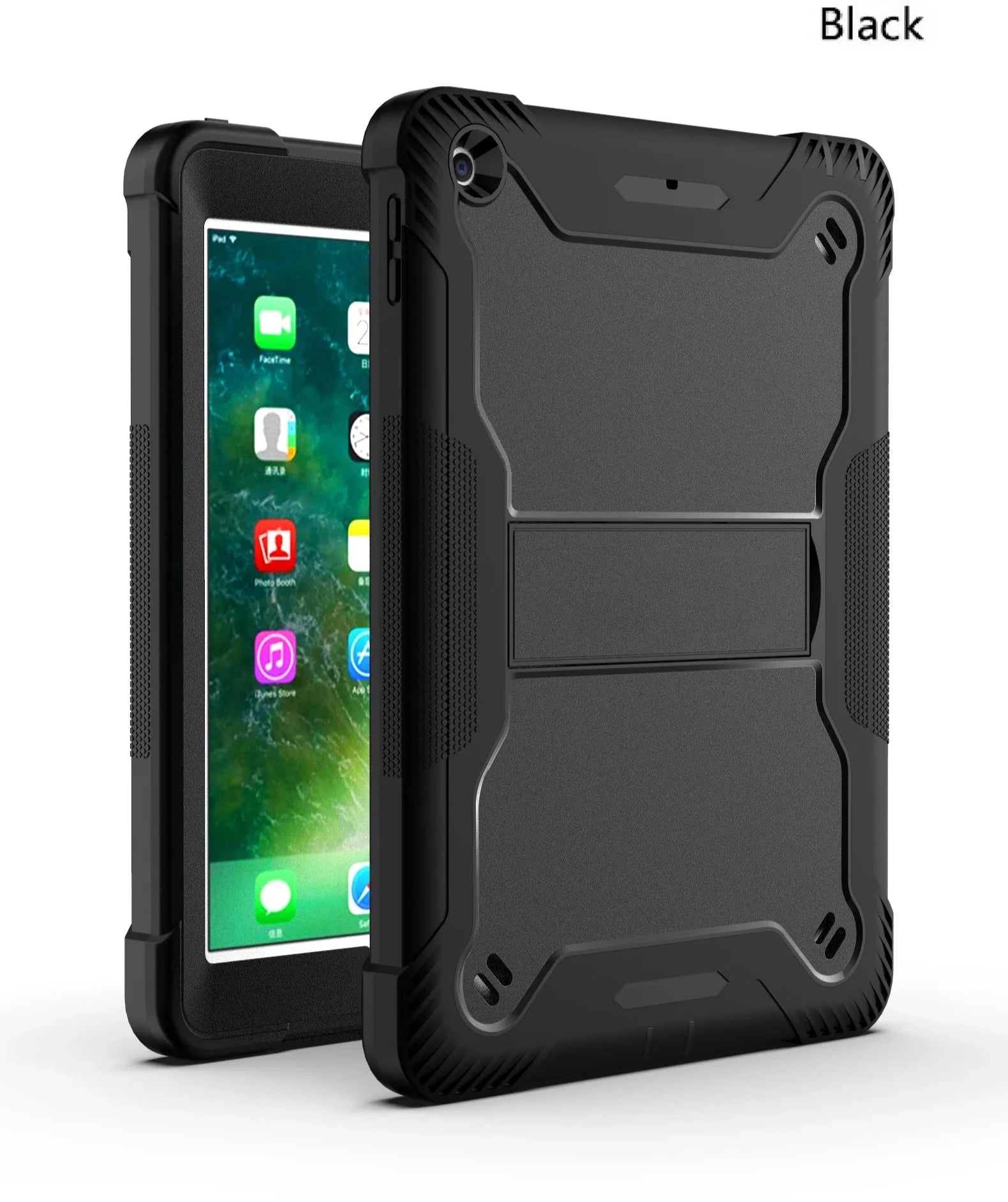 Apple iPad Mini 4 & Mini 5 (7.9 inch) Black Shockproof Rugged Case with Kickstand