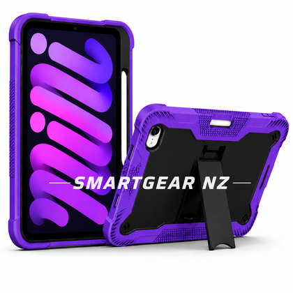 iPad mini 7th & 6th Gen Heavy Duty Rugged Case with Kickstand & Pencil Holder – Purple