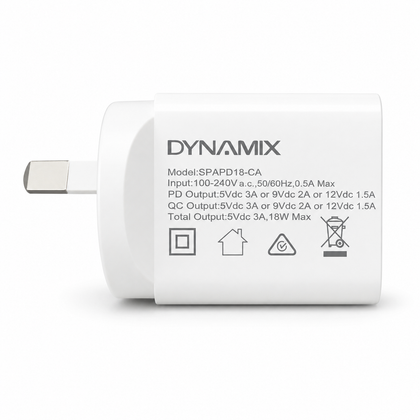 DYNAMIX 18W USB-C PD + USB-A QC3.0 Dual Port Fast Wall Charger – SPAPD18-CA