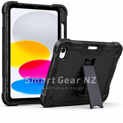 iPad 10th & 11th Gen Shockproof Case with Kickstand & Pencil Holder – Black