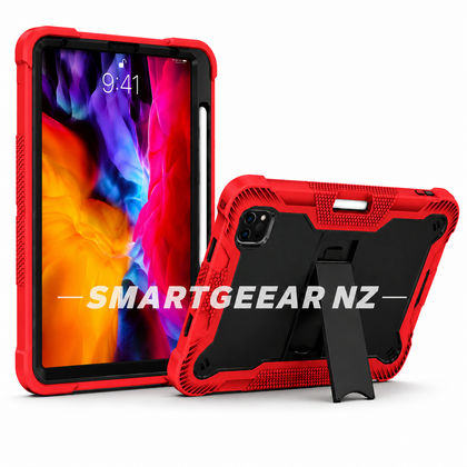 iPad Air 5th & 4th Gen / iPad Pro 11-inch (2020–2022) Heavy Duty Rugged Case with Kickstand & Pencil Holder – Red