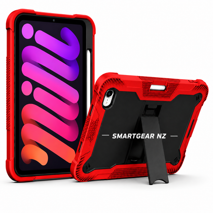iPad mini 7th & 6th Gen Heavy Duty Rugged Case with Kickstand & Pencil Holder – Red