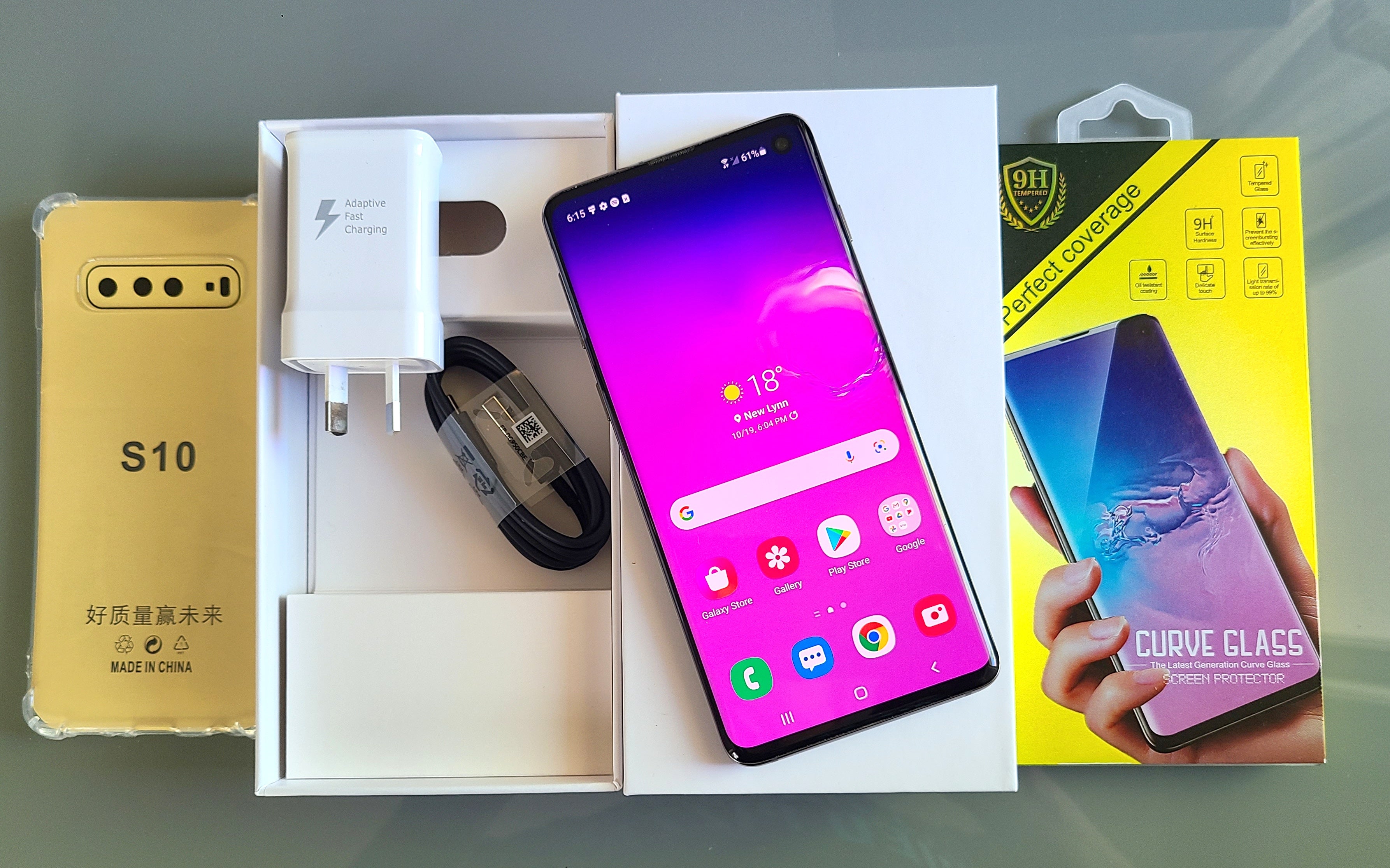 Samsung Galaxy S10 128GB 8GB Prism Black With New Case, Glass Screen Protector & Shipping (Exc)