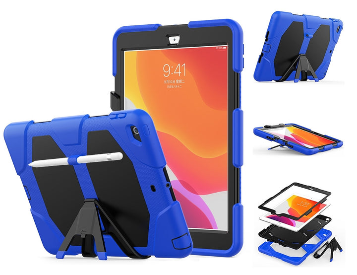 iPad 7th, 8th & 9th Gen 10.2-inch (Blue) Heavy Duty Rugged Shockproof Case w Built-in Screen Protector, Kickstand & Pencil Holder