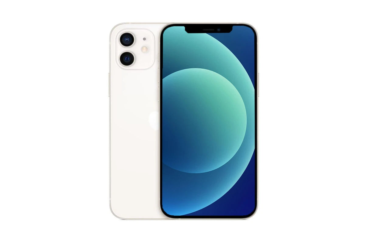 Smartphone with a blue screen and white back on a white background