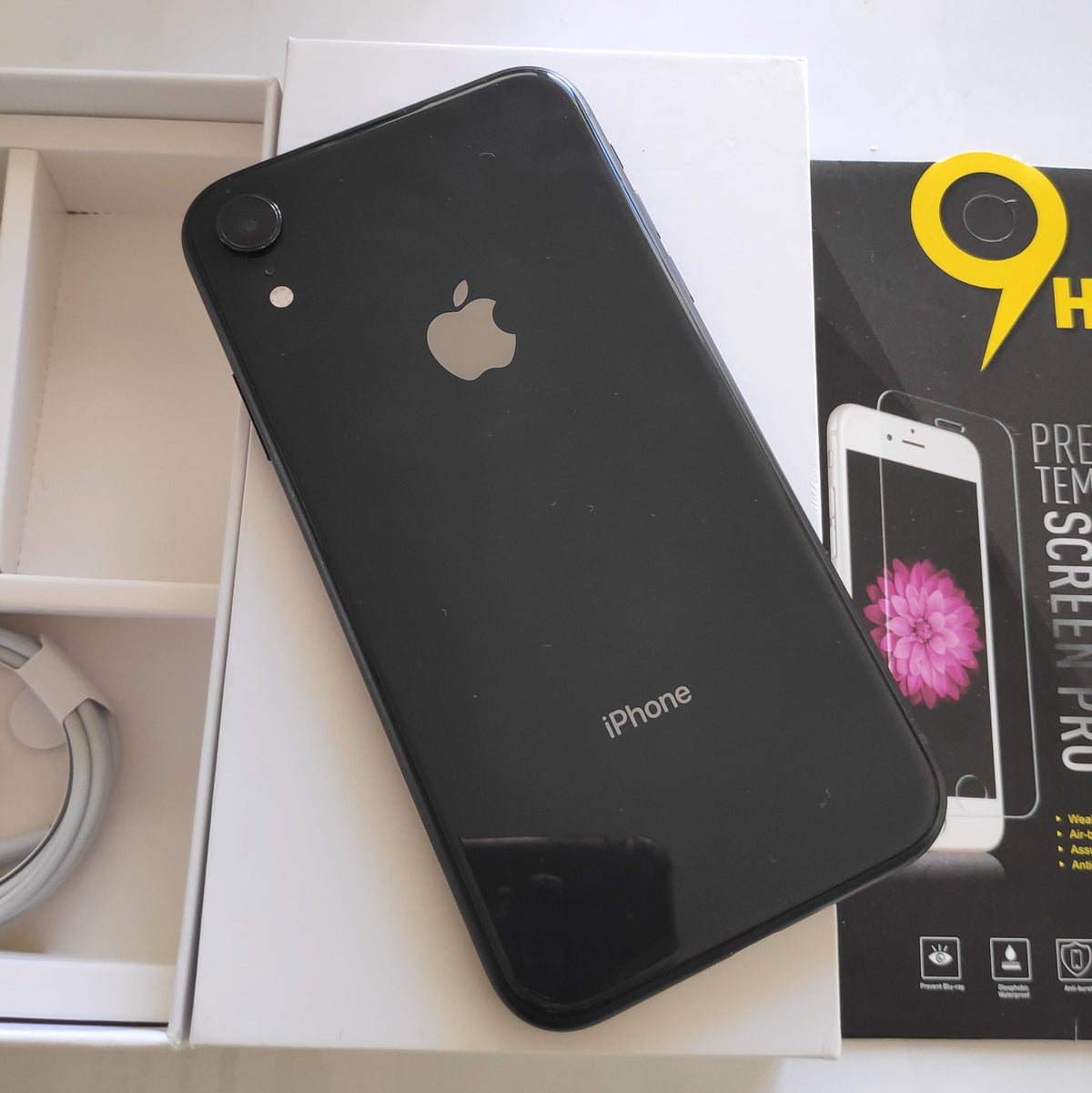 Apple iPhone XR 128GB Black - New Case, Glass Screen Protector (Excellent) Back Glass Broken