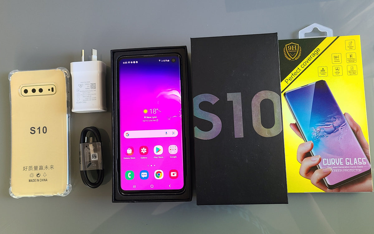 Samsung Galaxy S10 128GB 8GB SM-G973U Prism Black - New Case, Glass Screen Protector (As New)