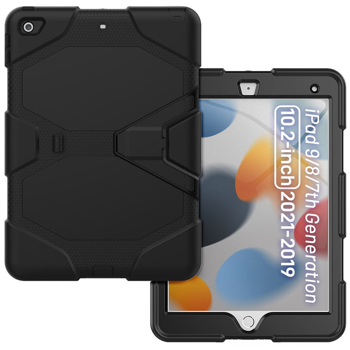 iPad 7th, 8th & 9th Gen 10.2-inch (Black) Heavy Duty Rugged Shockproof Case w Built-in Screen Protector, Kickstand & Pencil Holder