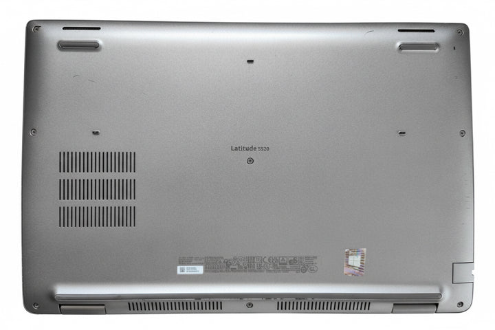 Back view of a laptop on a beige surface