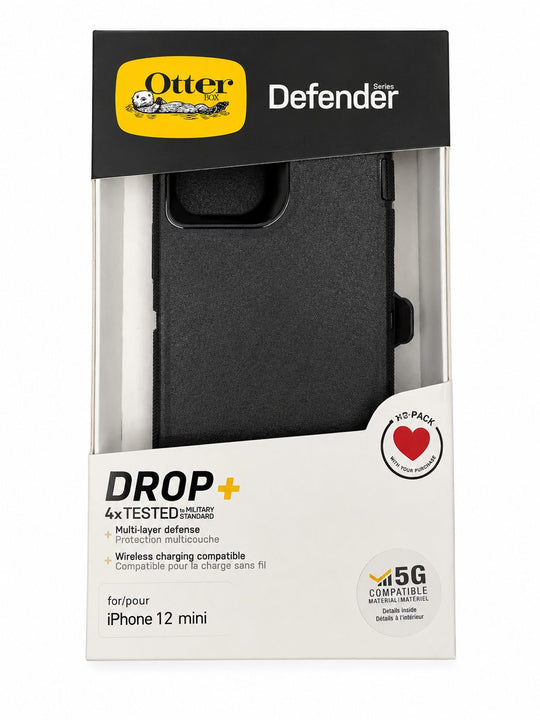 OtterBox Defender series case packaging for iPhone 12 mini on a white background