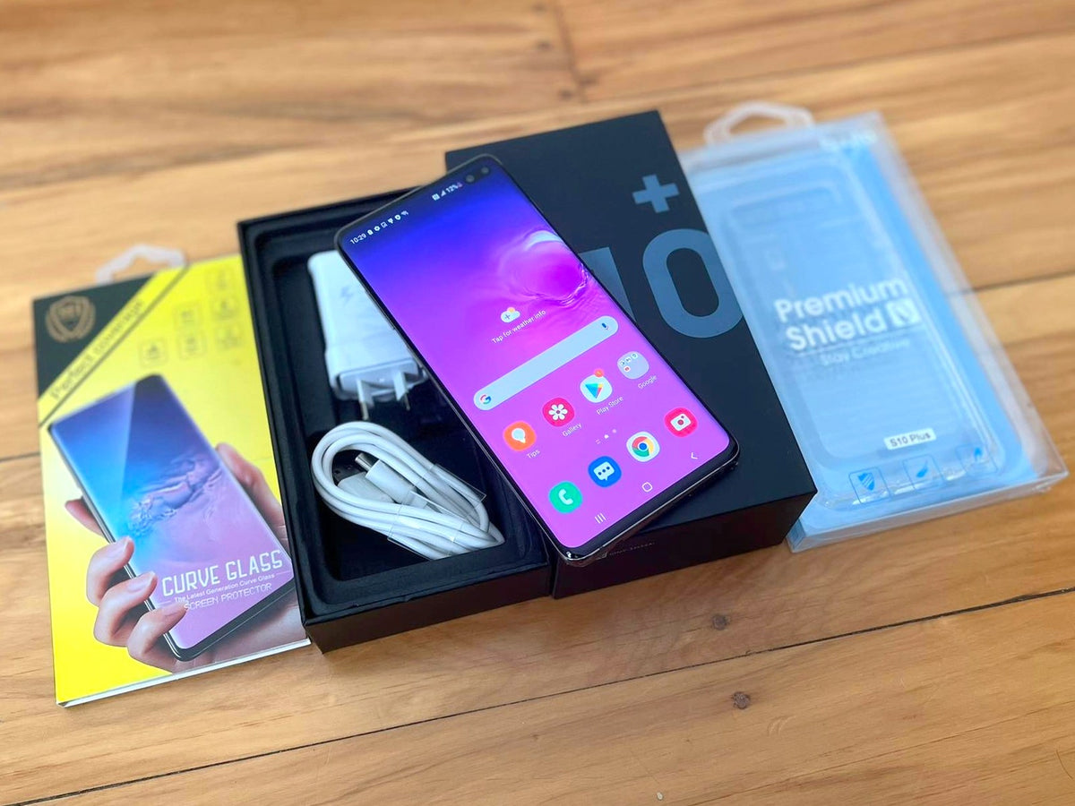 Samsung Galaxy S10 Plus Black 128GB - New Case, Glass Screen Protector (As New)