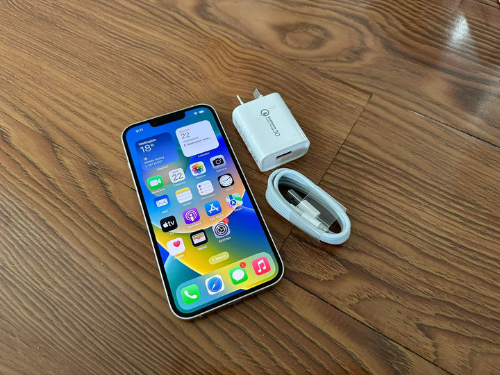 Apple iPhone 13 256GB 5G Starlight - Good Battery (As New) Batt Msg - Dual Sim Model
