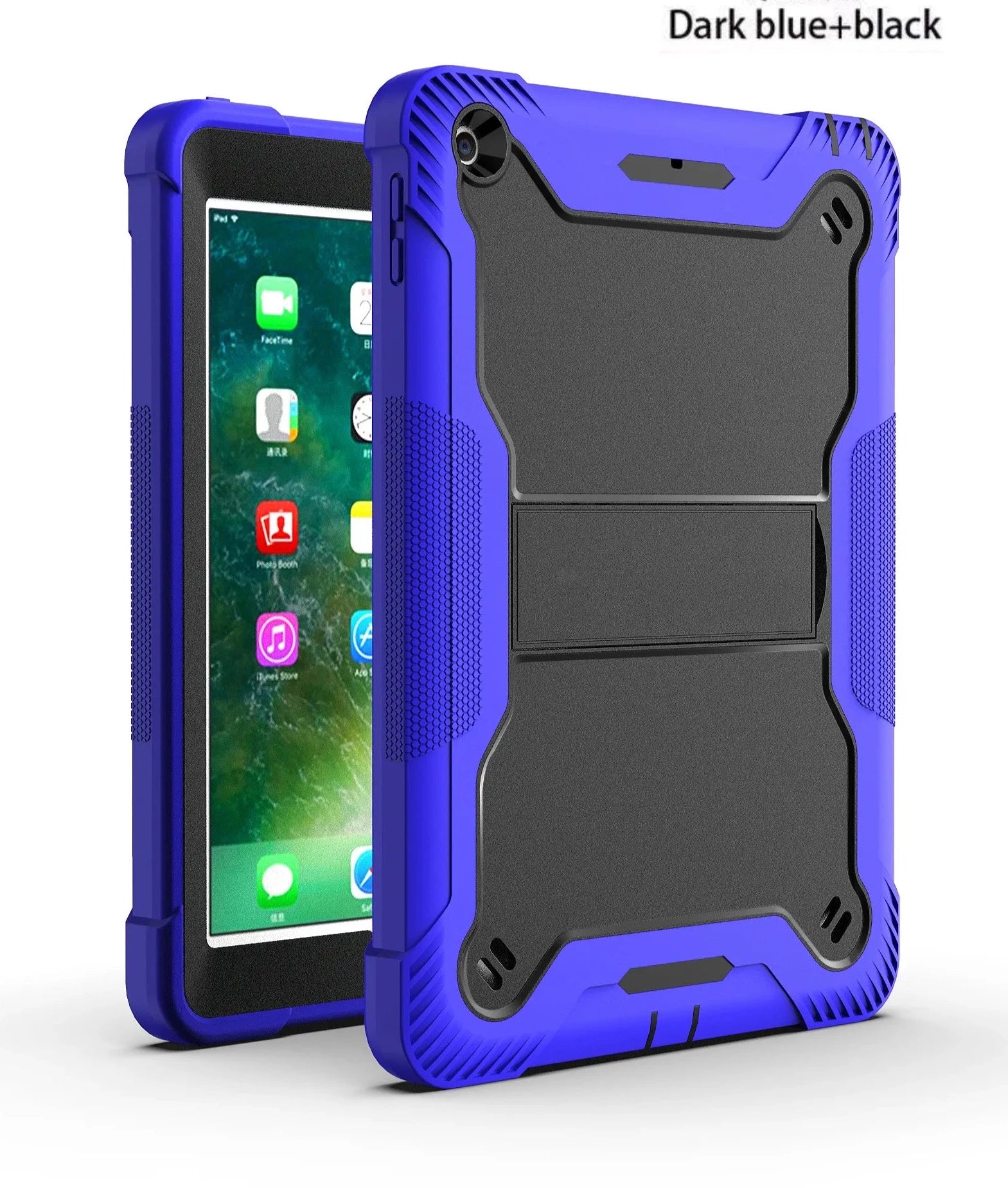 Apple iPad 5, 6, Air 2 (9.7 inch) Blue Shockproof Rugged Case with Kickstand