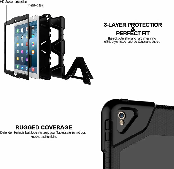 Heavy Duty Rugged case & Screen Protector for iPad Pro 12.9 1st & 2nd Gen (2015 & 2017) - Black (Build in Screen Protector)