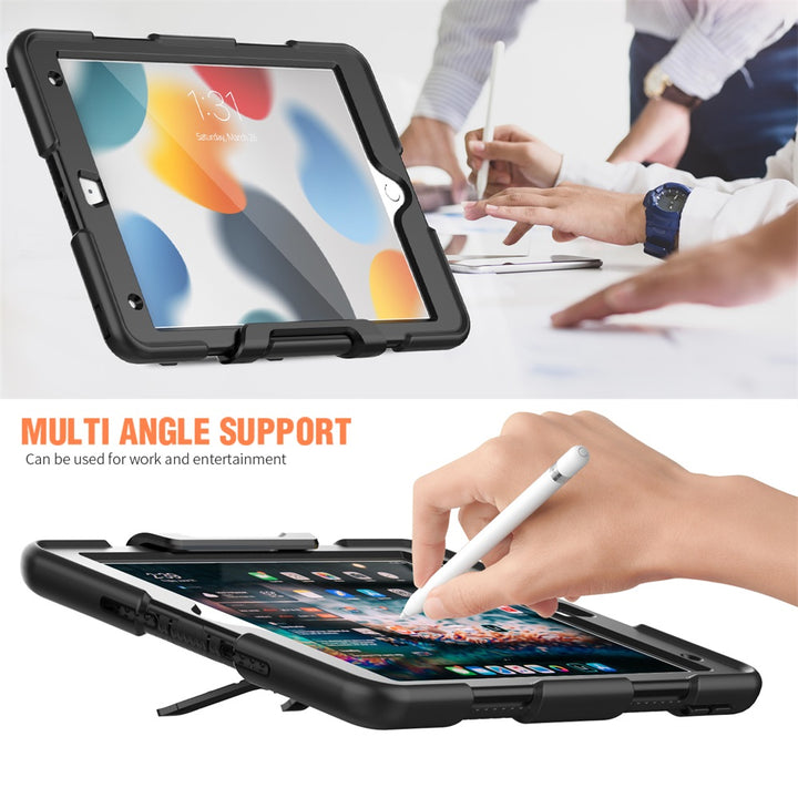 iPad 7th, 8th & 9th Gen 10.2-inch (Black) Heavy Duty Rugged Shockproof Case w Built-in Screen Protector, Kickstand & Pencil Holder