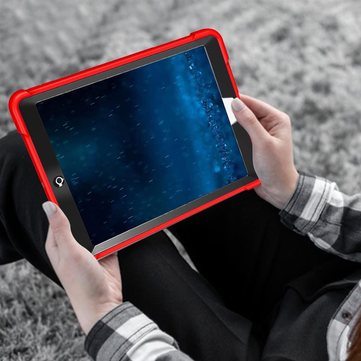 Apple iPad 7, 8, 9 (10.2 inch) Red Black Shockproof Rugged Case with Kickstand