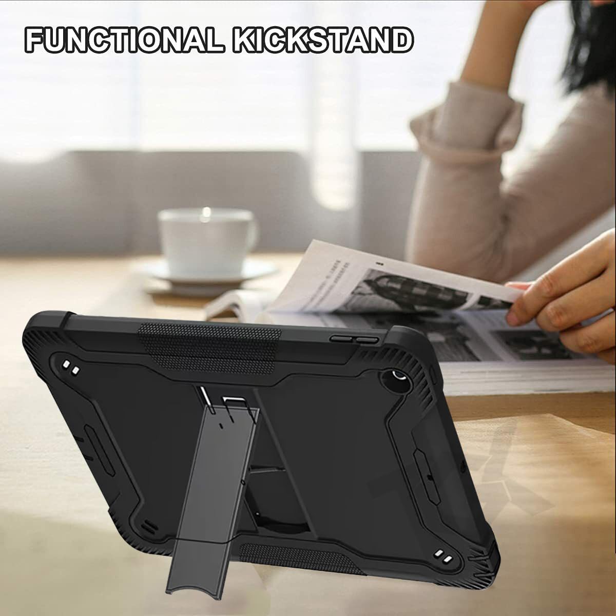 Apple iPad 7, 8 and 9 (10.2 inch) Black Shockproof Rugged Case with Kickstand
