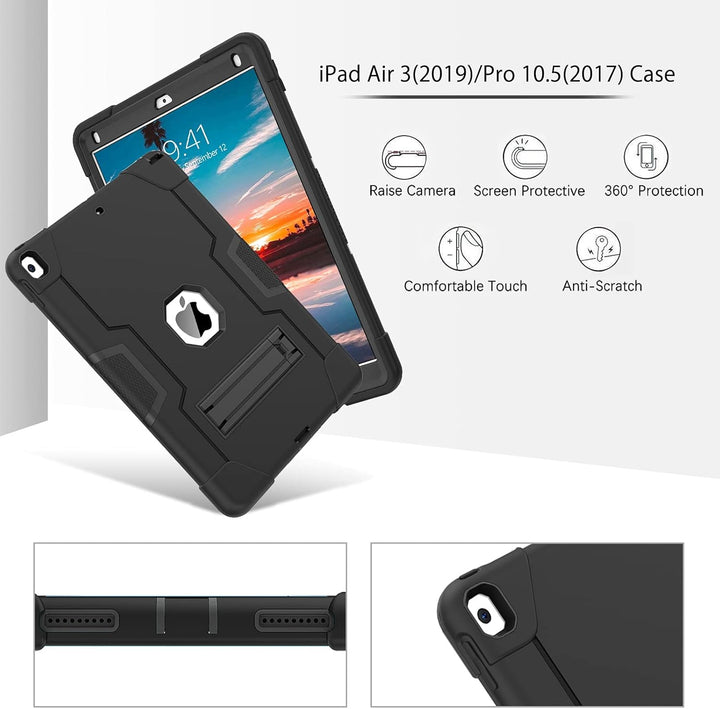 Apple iPad Air 3 (2019) & iPad Pro 10.5 (2017) Heavy Duty Rugged Shockproof Case with Kickstand (Black)