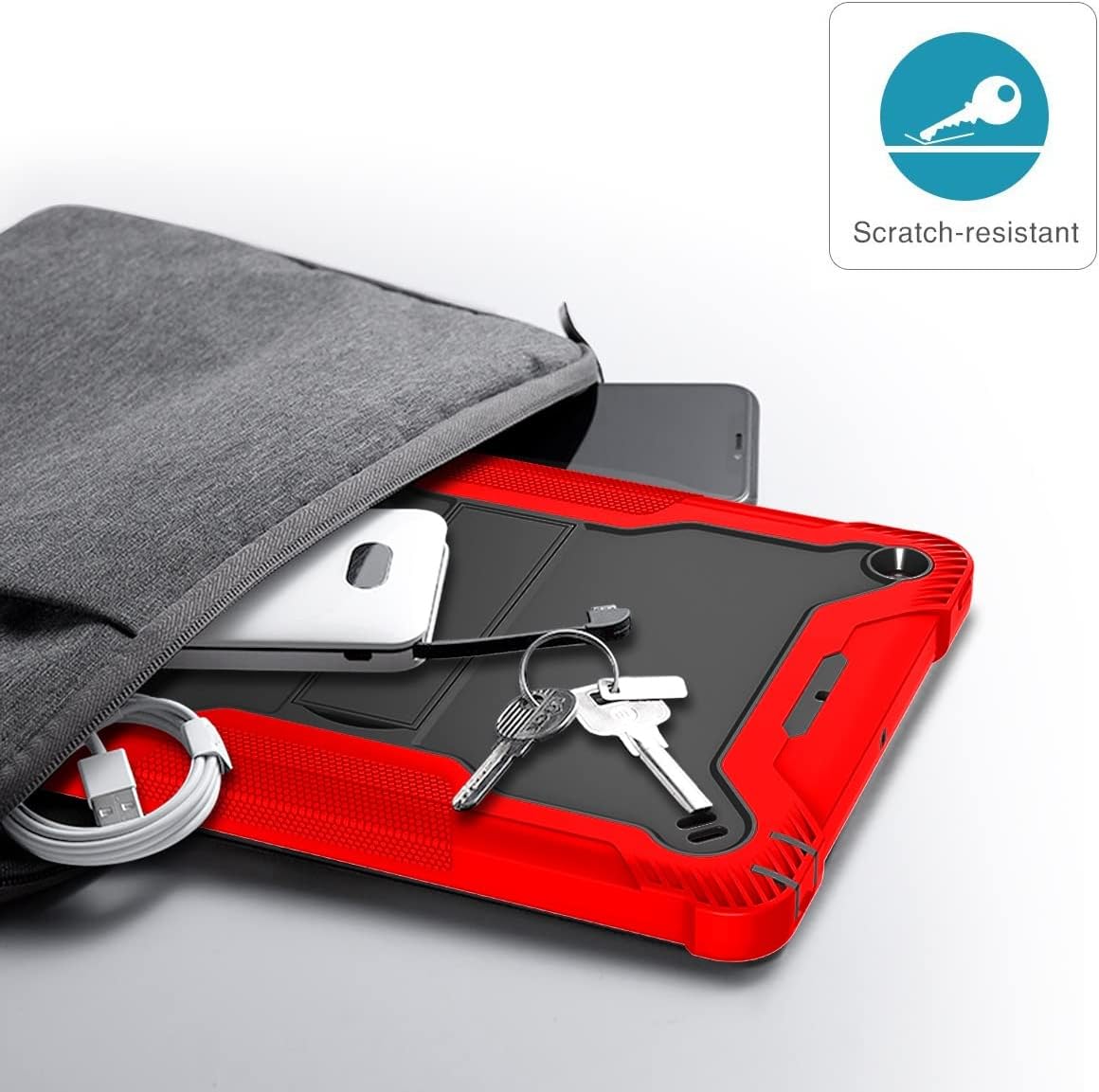 Apple iPad 7, 8, 9 (10.2 inch) Red Black Shockproof Rugged Case with Kickstand *Free Shipping*