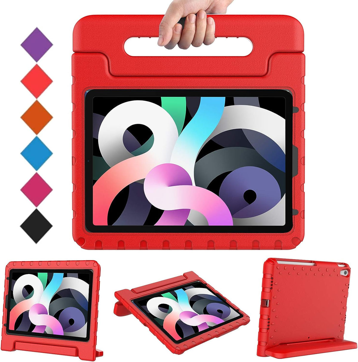 iPad 10.9 inch & 11 inch EVA Shockproof Case w Handle & Stand for iPad Air 5th/4th Gen (10.9 inch) & iPad Pro 11inch (Red)