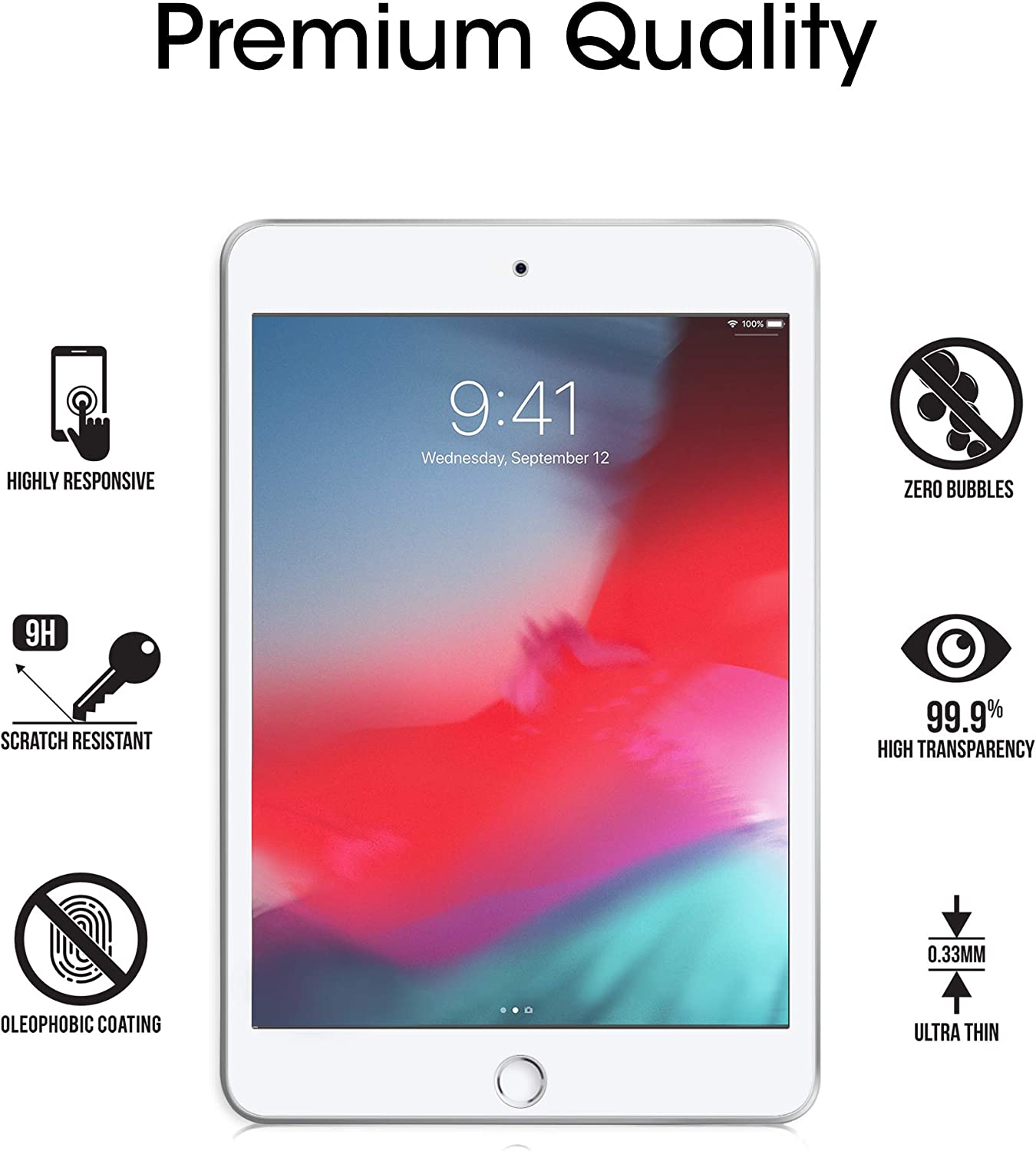 Premium Tempered Glass Screen Protector - Apple iPad Mini 4 & Mini 5 - 7.9 inch Screen