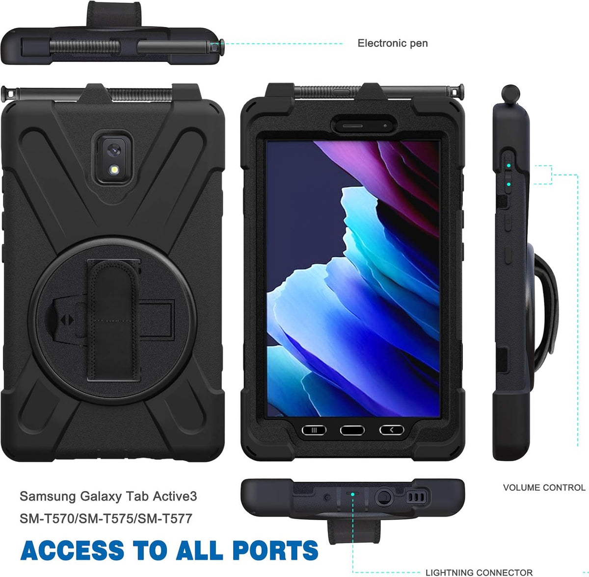 Samsung Galaxy Tab Active 2 Rugged Shockproof Case with 360° Rotating Kickstand