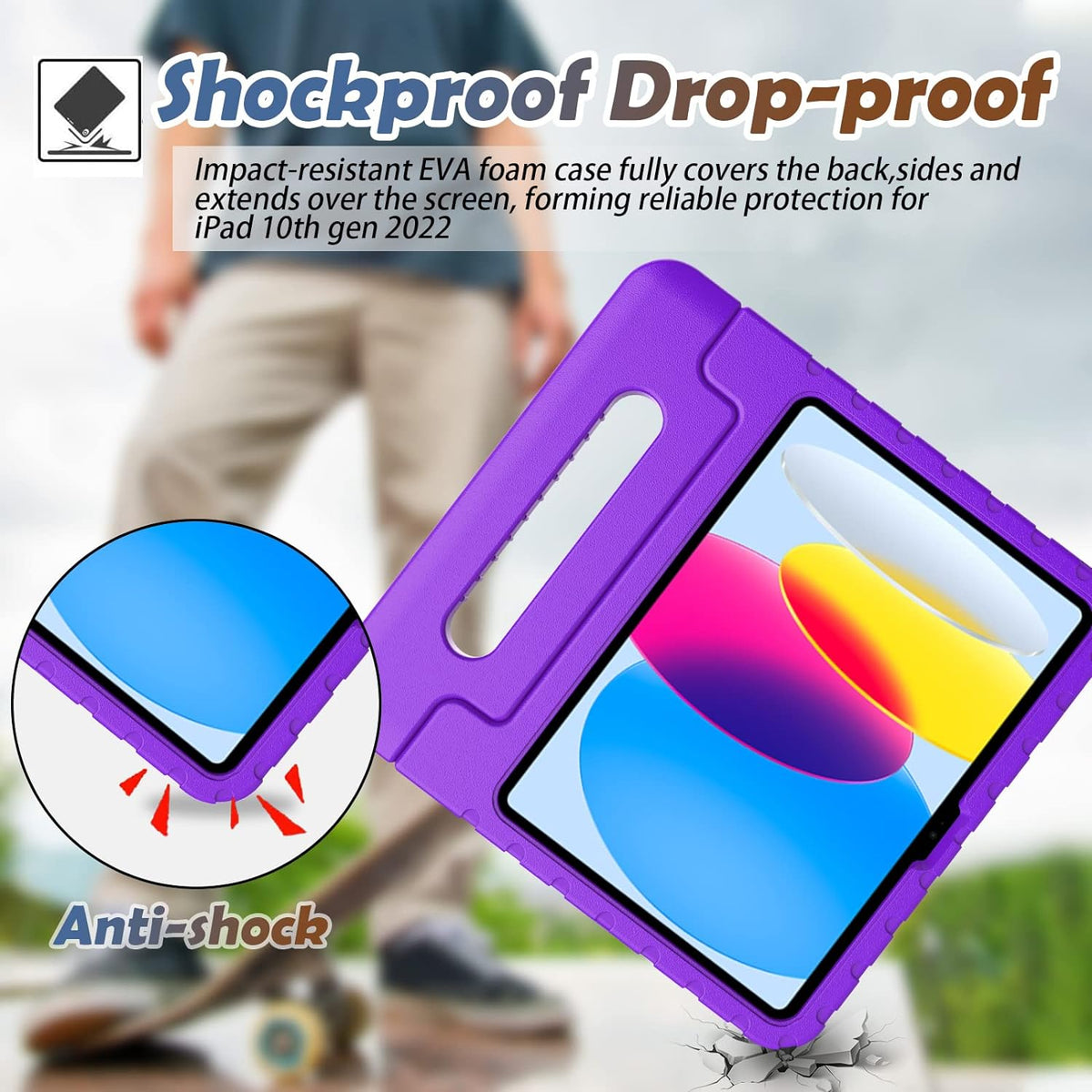 Shockproof Case w Handle & Stand for iPad 9th / 8th / 7th Gen & iPad Air 3 10.5 inch (Purple)