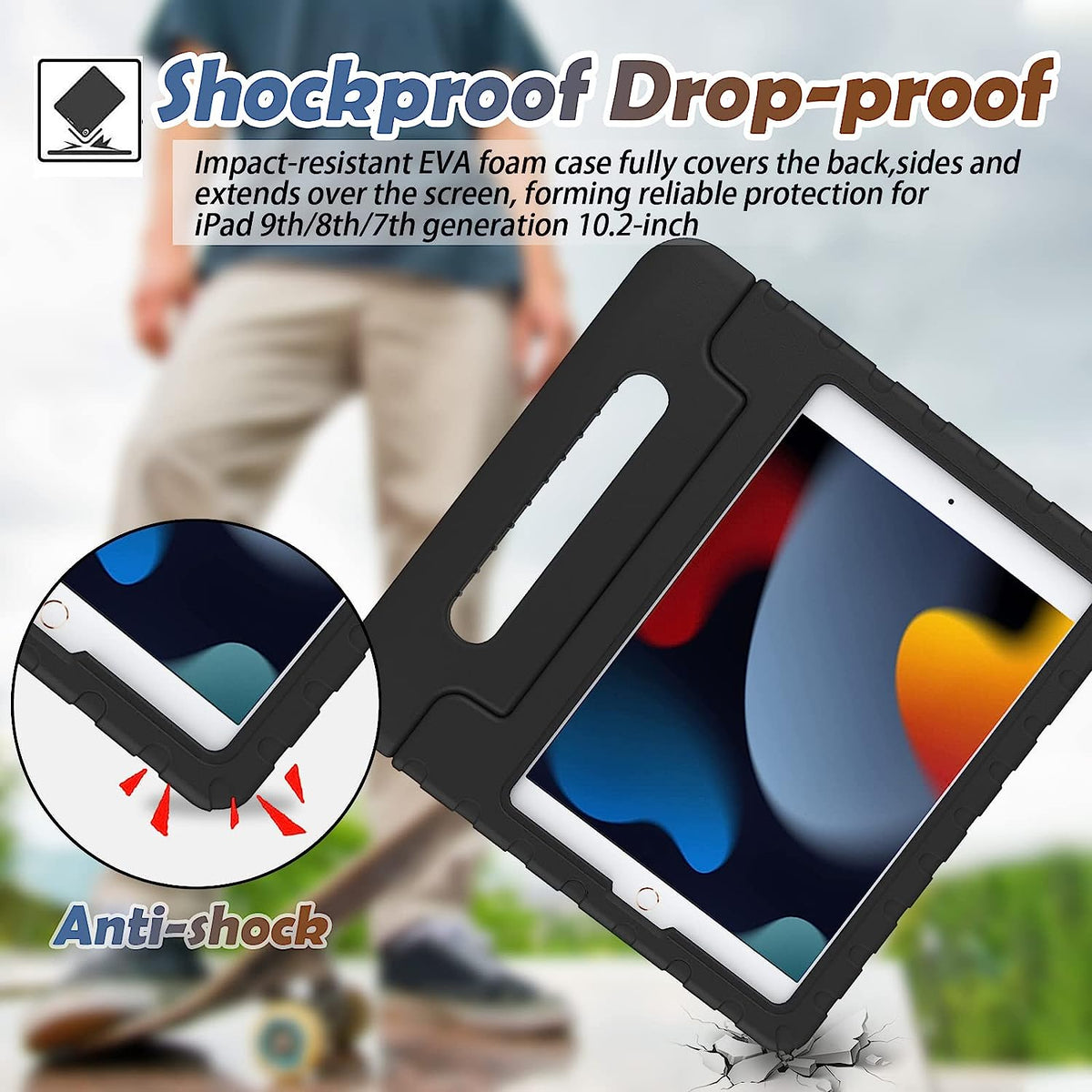 Shockproof Case w Handle & Stand for iPad 9th / 8th / 7th Gen & iPad Air 3 10.5 inch (Black)