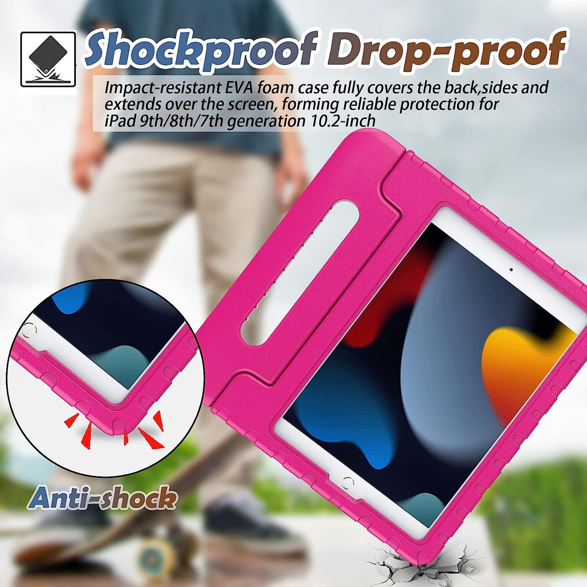 Shockproof Case w Handle & Stand for iPad 9th / 8th / 7th Gen & iPad Air 3 10.5 inch (Pink)