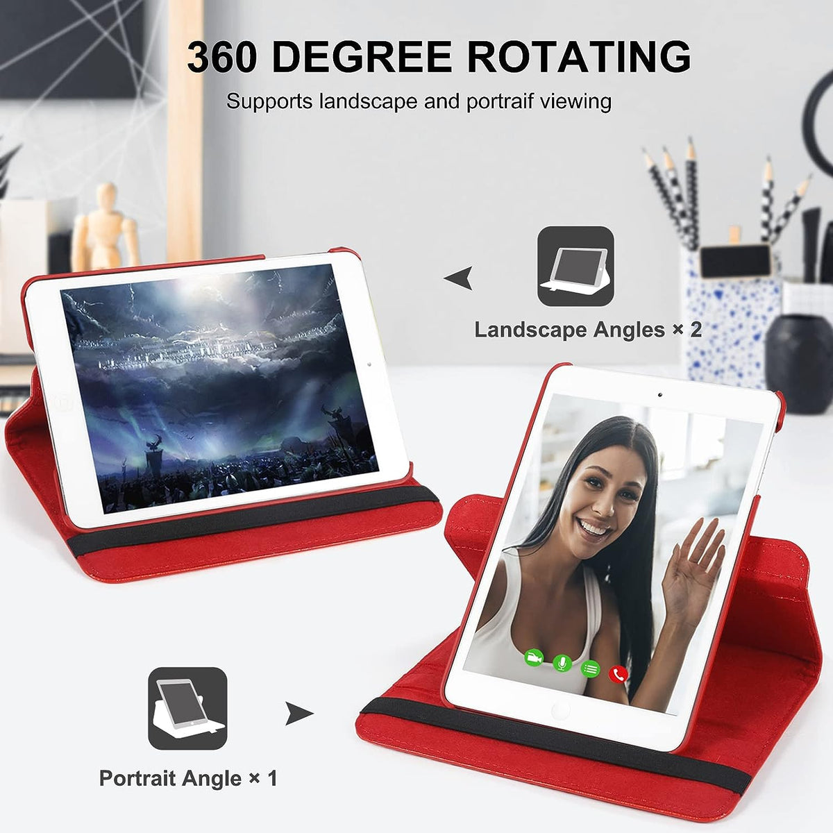 Kickstand Book Case for iPad Mini 5/4 Gen 7.9 inch (RED)