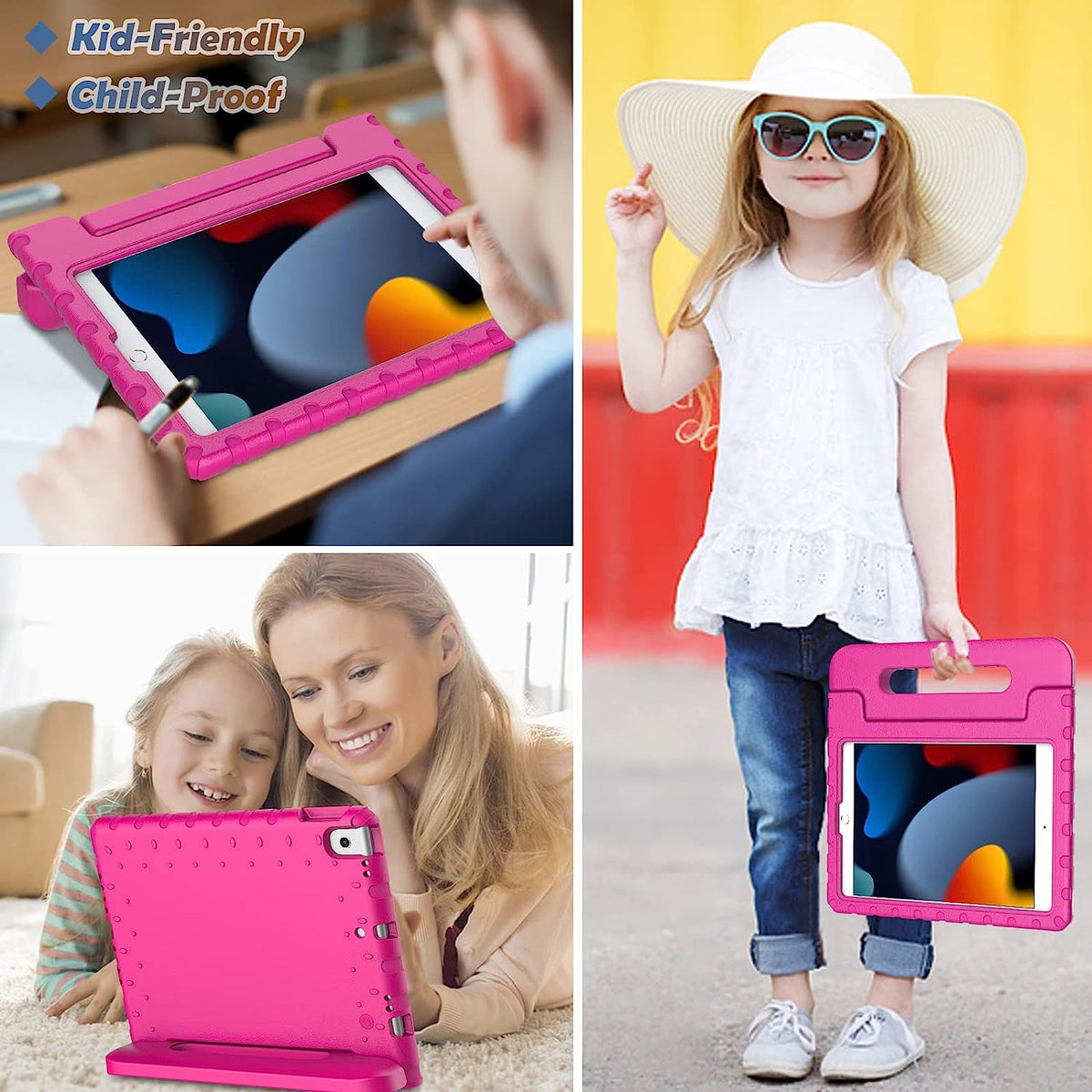 Shockproof Case w Handle & Stand for iPad 9th / 8th / 7th Gen & iPad Air 3 10.5 inch (Pink)