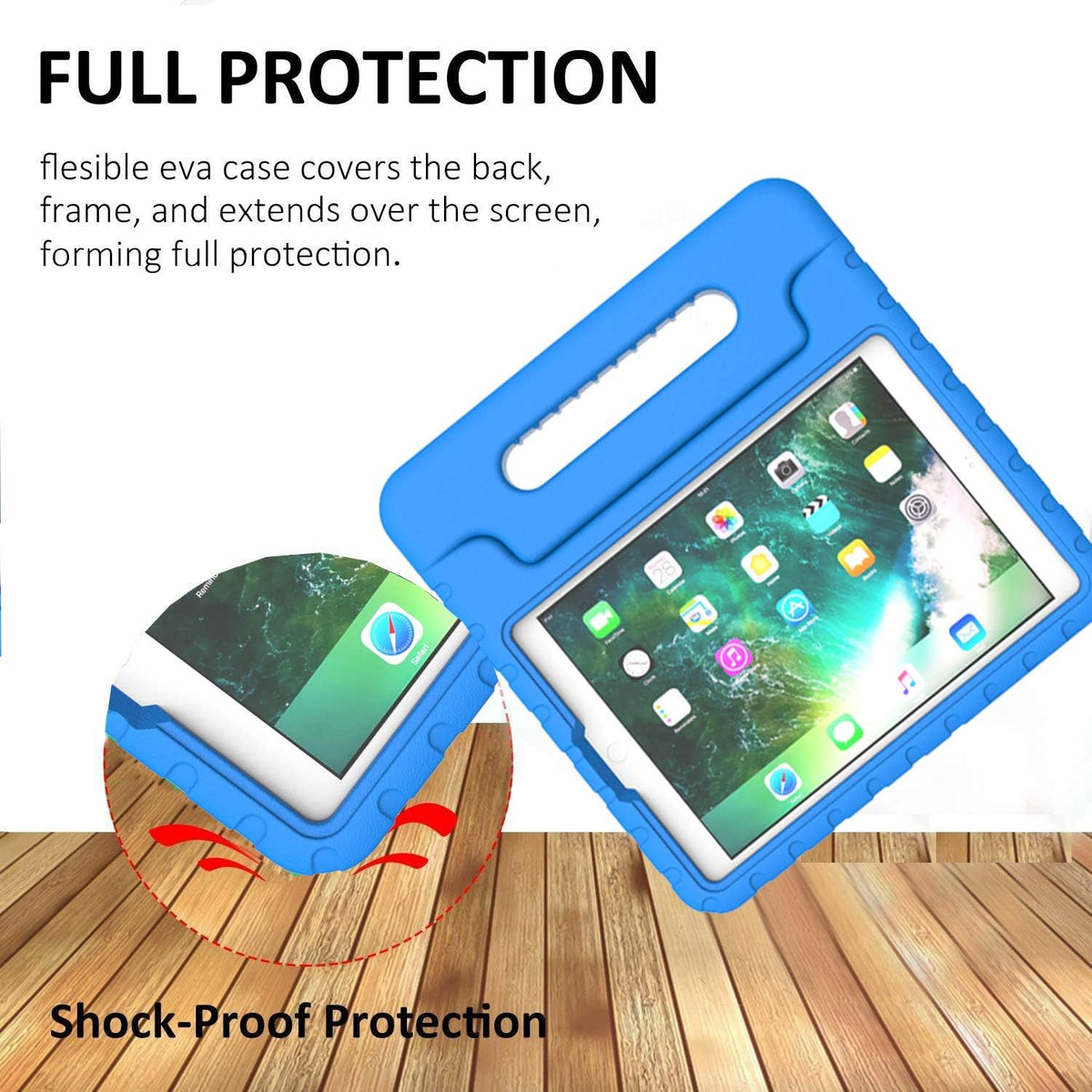iPad 9.7 inch Shockproof Case w Handle & Stand (Blue)