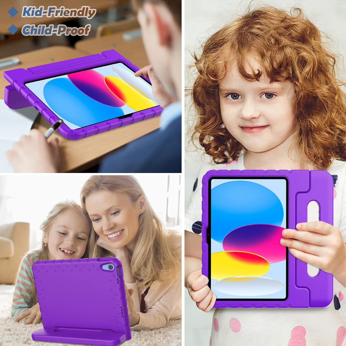 Shockproof Case w Handle & Stand for iPad 9th / 8th / 7th Gen & iPad Air 3 10.5 inch (Purple)