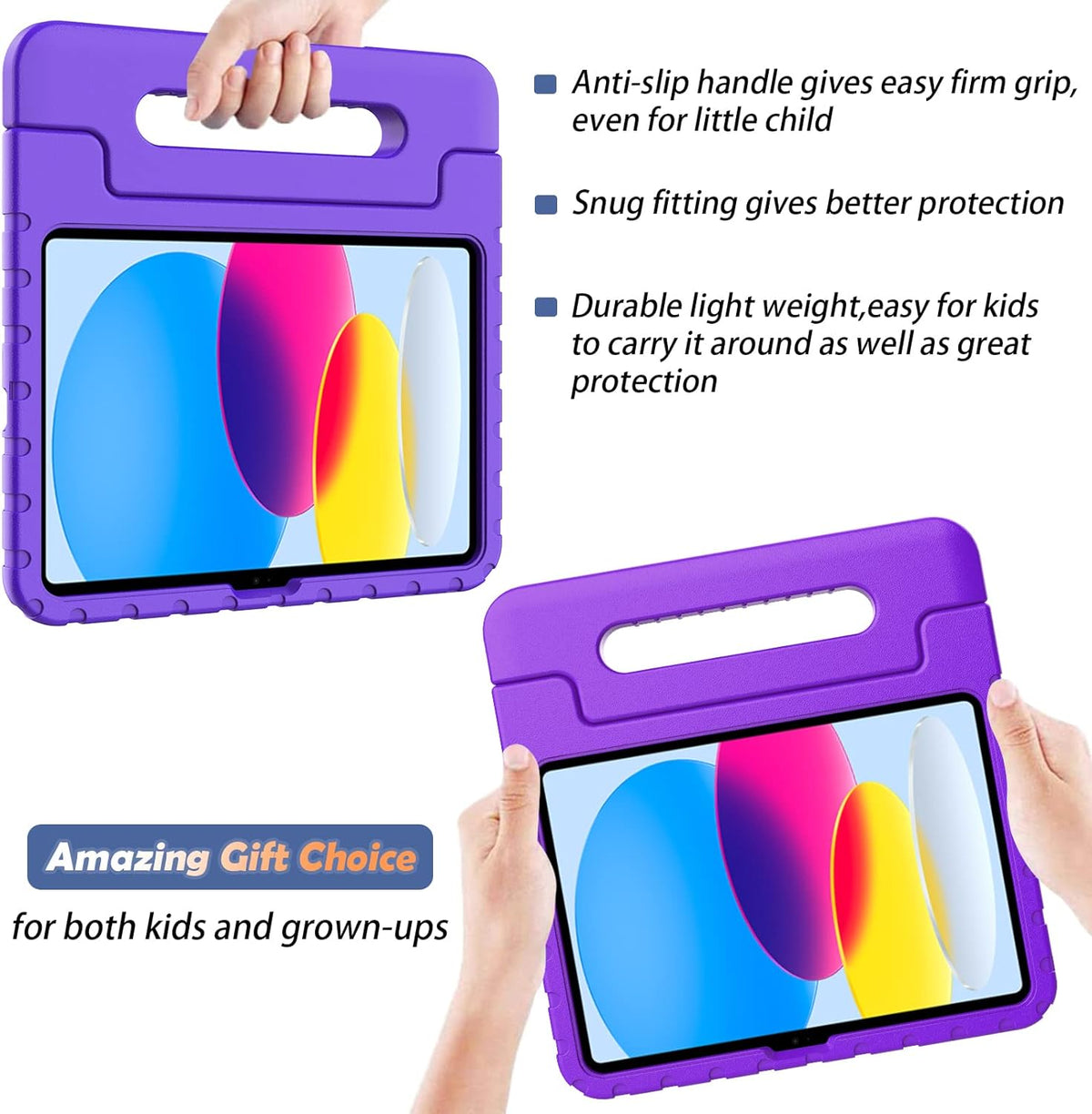 Shockproof Case w Handle & Stand for iPad 9th / 8th / 7th Gen & iPad Air 3 10.5 inch (Purple)