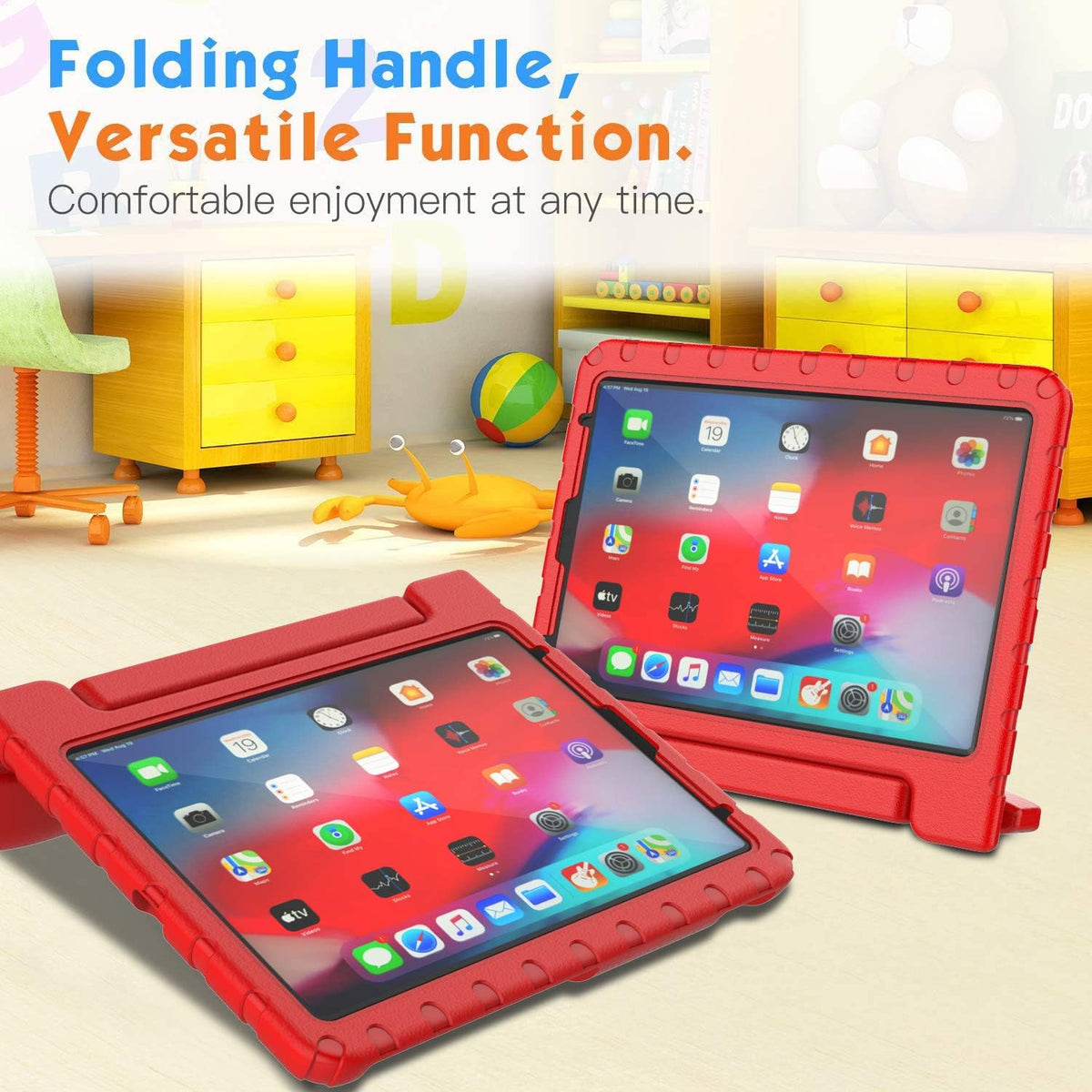 iPad 10.9 inch & 11 inch EVA Shockproof Case w Handle & Stand for iPad Air 5th/4th Gen (10.9 inch) & iPad Pro 11inch (Red)