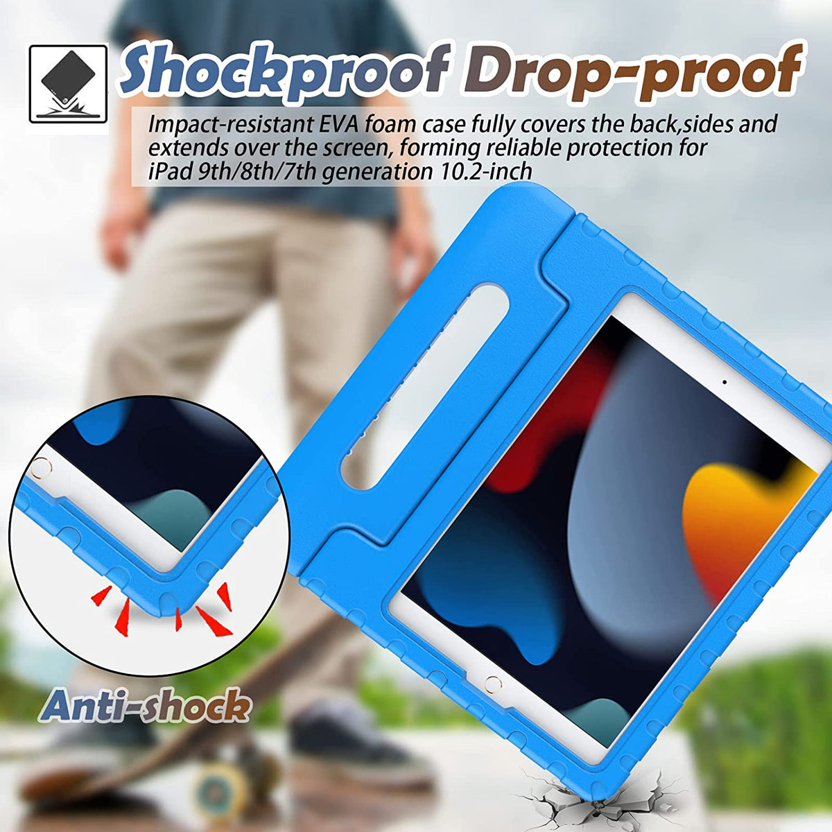 Shockproof Case w Handle & Stand for iPad 9th / 8th / 7th Gen & iPad Air 3 10.5 inch (Blue)