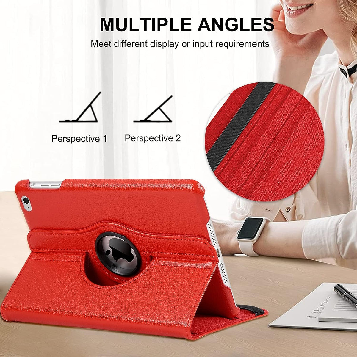 Kickstand Book Case for iPad Mini 5/4 Gen 7.9 inch (RED)