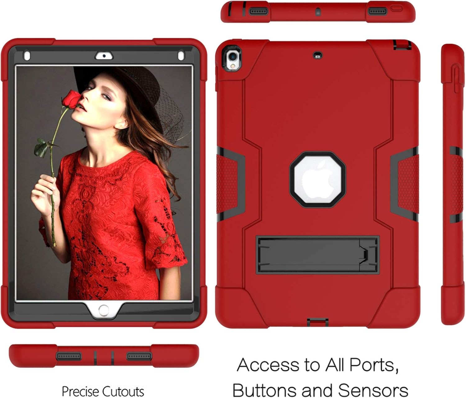 Apple iPad Air 10.5 Rugged Shockproof Case & Kickstand (Red)