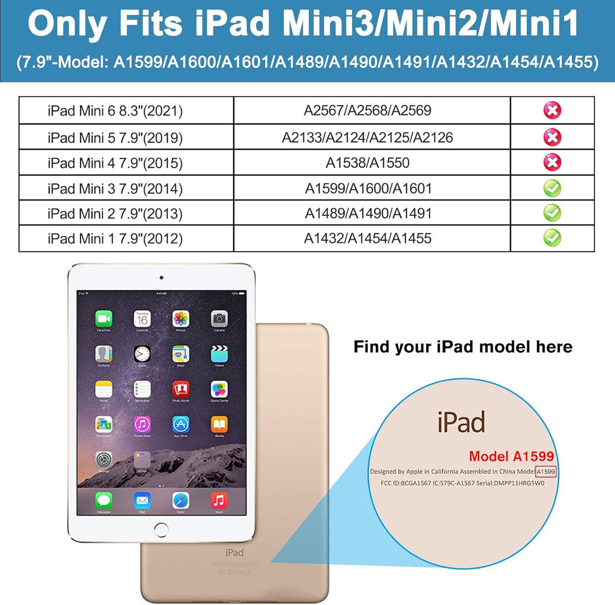 360 Degree Rotating Kickstand Book Case for iPad Mini 1/2/3 Gen 7.9 inch