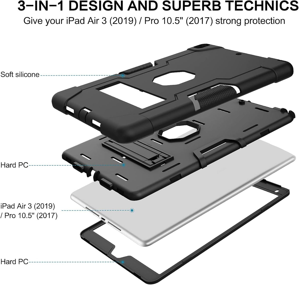 Apple iPad Air 3 (2019) & iPad Pro 10.5 (2017) Heavy Duty Rugged Shockproof Case with Kickstand
