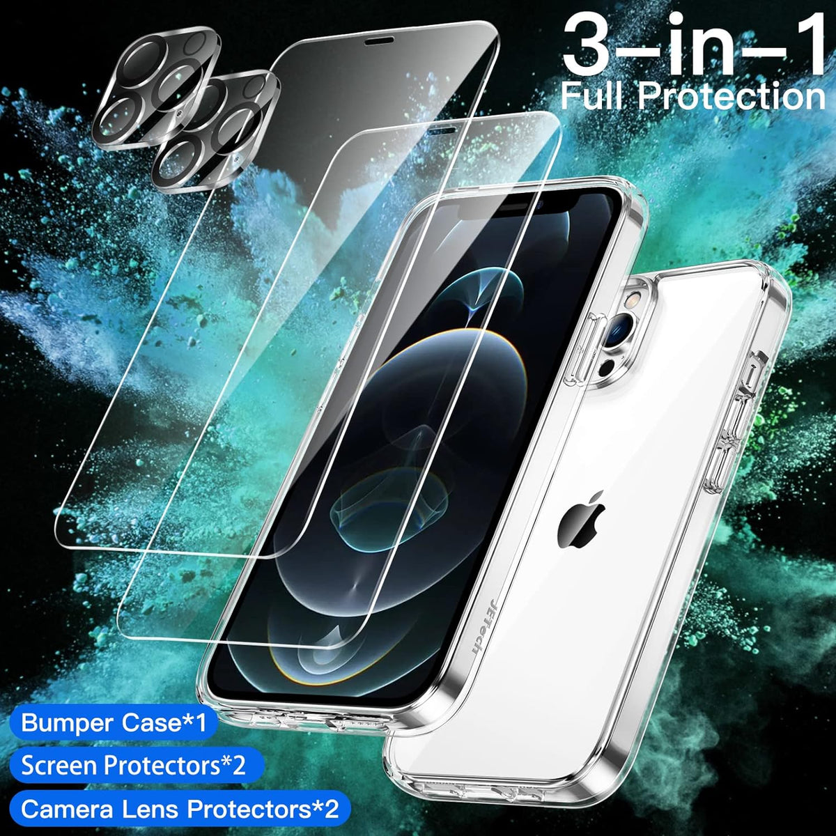 3 in 1 Combo - Case, Screen Protector & Camera Lens Protector for iPhone 12 Pro Max
