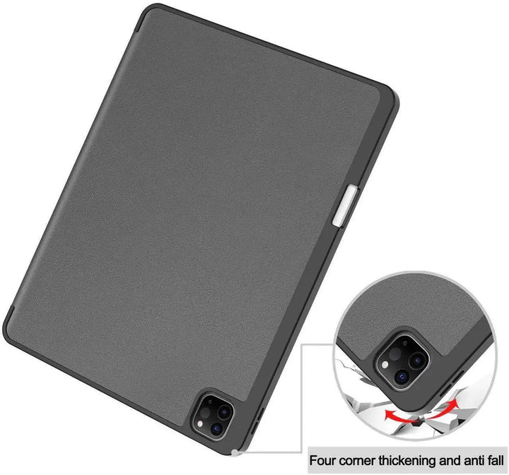iPad Pro 12.9 2018 to 2022 Tri-Fold PU Leather Case with Pencil Holder - Gray