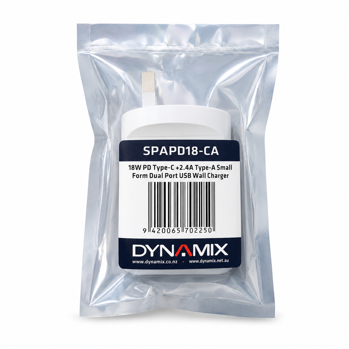 DYNAMIX 18W USB-C PD + USB-A QC3.0 Dual Port Fast Wall Charger – SPAPD18-CA