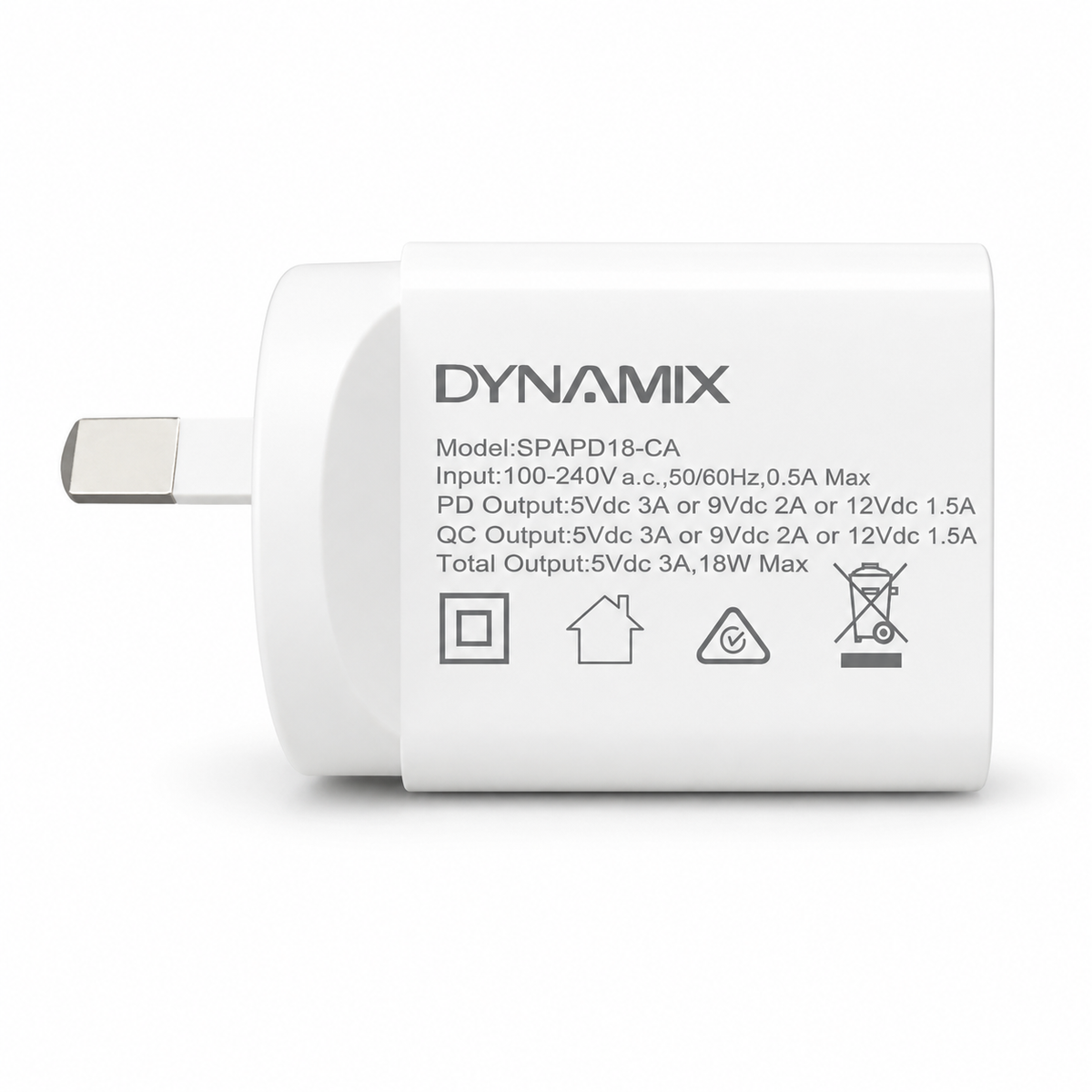 DYNAMIX 18W USB-C PD + USB-A QC3.0 Dual Port Fast Wall Charger – SPAPD18-CA