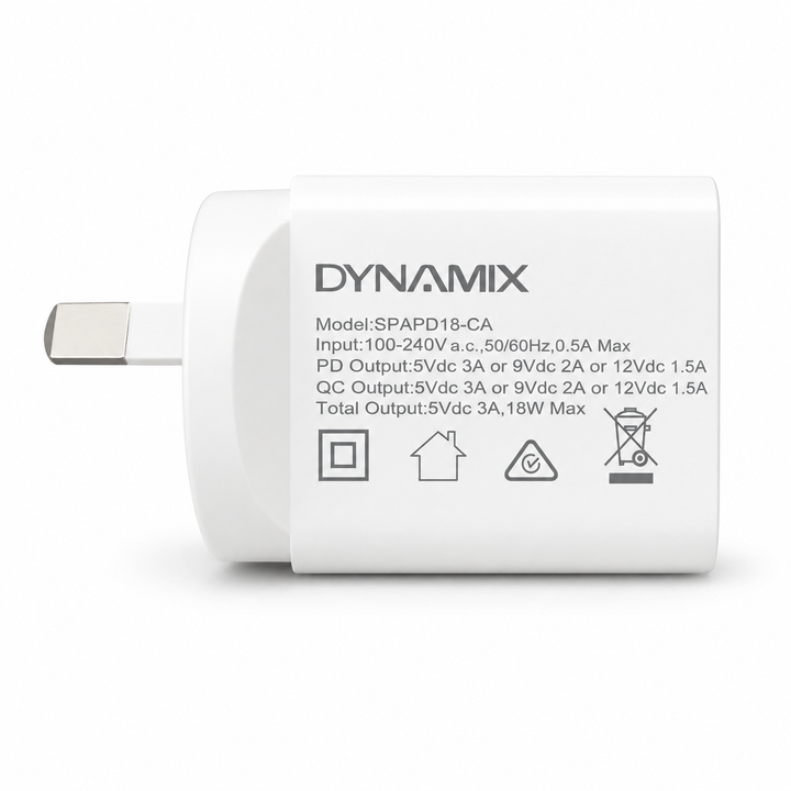 DYNAMIX 18W USB-C PD + USB-A QC3.0 Dual Port Fast Wall Charger – SPAPD18-CA