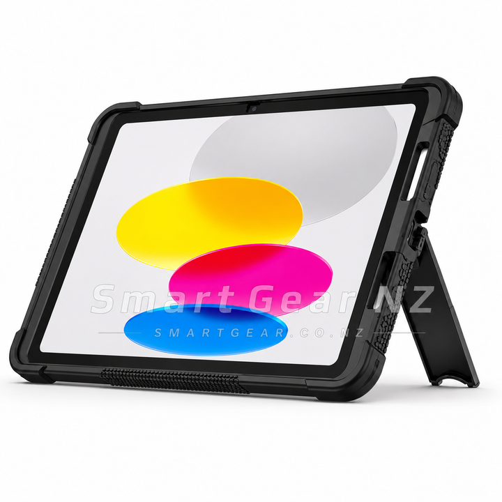 iPad 10th & 11th Gen Shockproof Case with Kickstand & Pencil Holder – Black