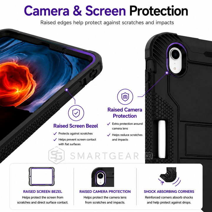 iPad 10th & 11th Gen Shockproof Case with Kickstand & Pencil Holder – Blue